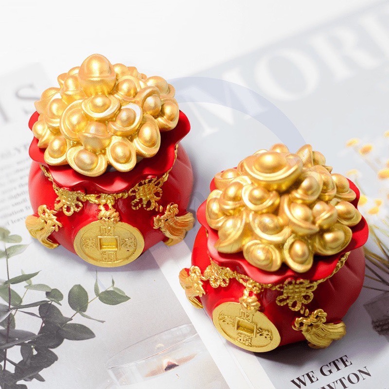 God of Wealth Golden Rice Salt Jar - God of Wealth Golden Rice Jar - Fortune Golden Pot - รูปทรงกระป