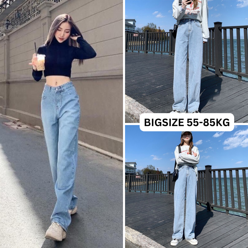 Bigsize Straight Jeans 60-85kg, Bigsize Wide Leg Baggy Jeans - Smile Bigsize