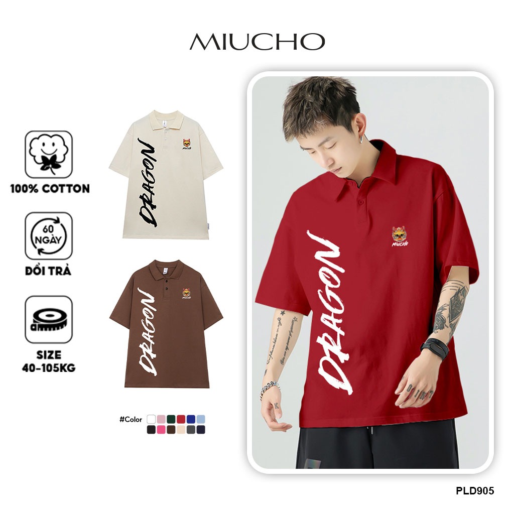 เสื้อโปโลทรงหลวมผู้ชายพื้นฐานหลากสี PLD905 Miucho Man แขนสั้นคอเต่าพิมพ์สไตography
