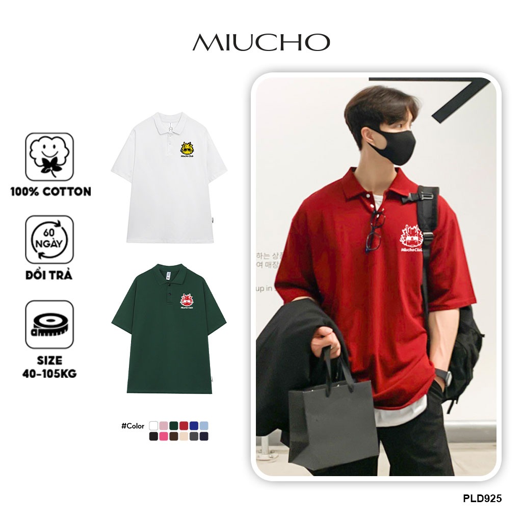 เสื้อโปโล Bam Tet แบบพื้นฐานหลวม หลายสี PLD925 Miucho Man แขนสั้น คอเต่า พิมพ์ภาพ