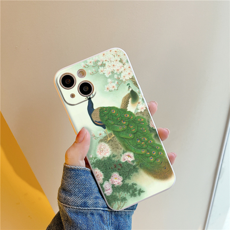 BVC เคส iPhone รูปแบบนกยูงสําหรับ Iphone 15 13 14 12 11 Pro MAX X XR XS MAX 7 8P 6S e1715