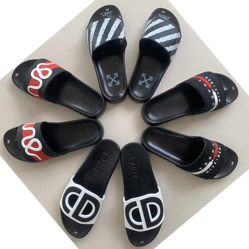 OFF White รองเท้าแตะส้นแบนสําหรับผู้ชายและผู้หญิงเทรนด์สุดฮอตdd