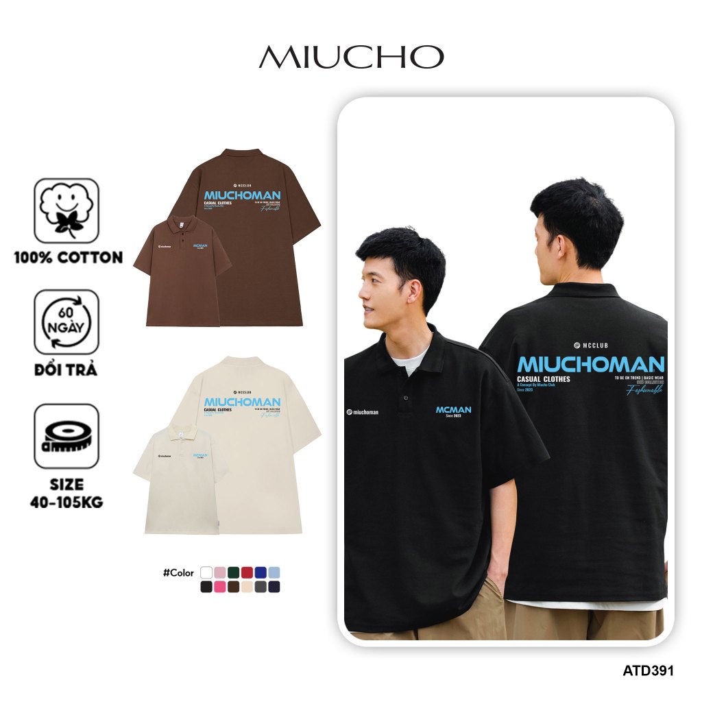 เสื้อโปโลผู้ชายทรงหลวม PLD391 เสื้อคอเต่าผ้าฝ้าย Miucho Man พร้อมลักษณะ