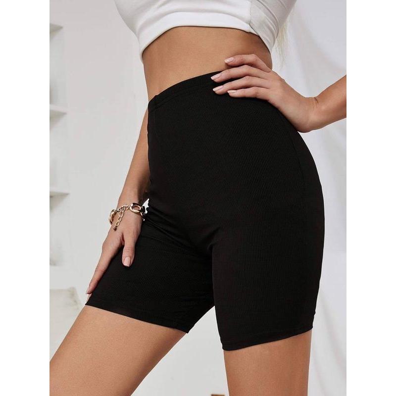 กางเกงเลกกิ้งกลางThigh Slim Ribbed Q03