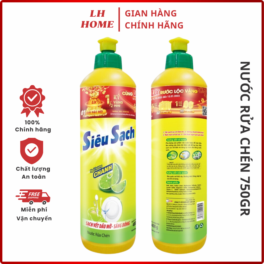 Lix Super Clean น้ํายาล้างจาน รสเลมอน 750g NS750 Clean Grease กลิ่นคูลเลมอน - LH Home