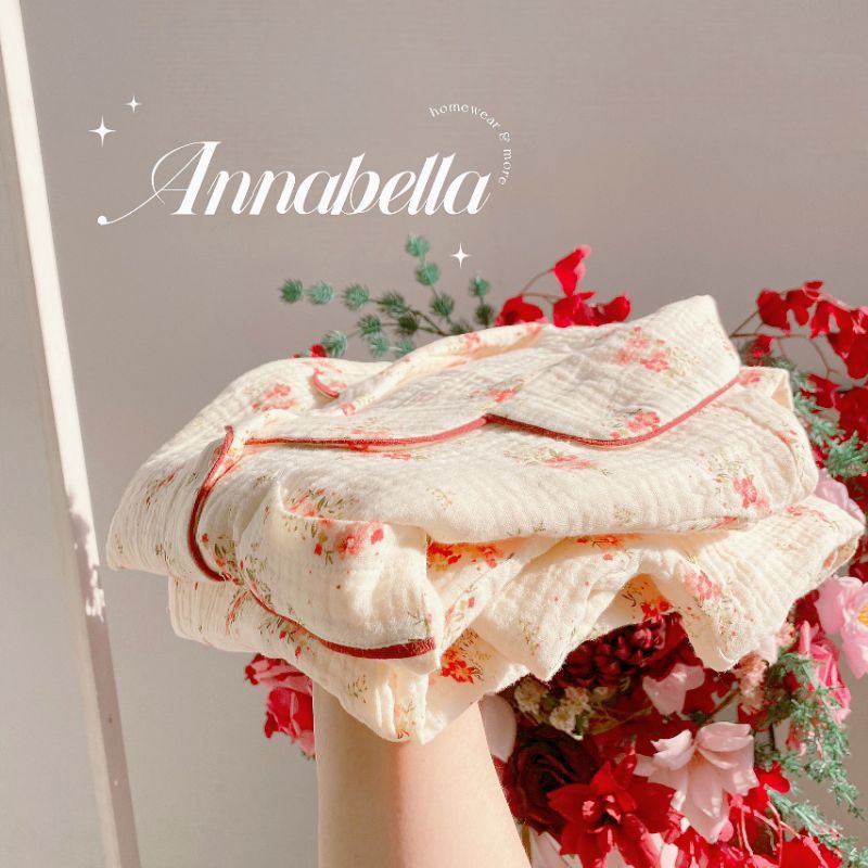 ชุดนอนสตรีพร ้ อมมัสลินคุณภาพสูงลายดอกพีช 45-70กก . Annabella ANNA