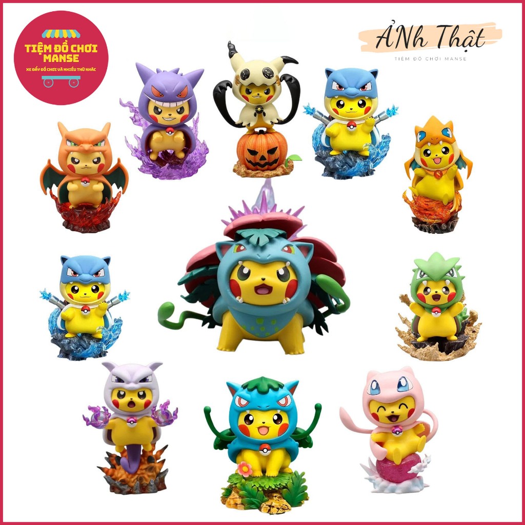 โมเดล Pokemon Pikachu - Bulbasaur, Blastoise, Charizard, Mimikyu, Tyranitar, Gengar, Mew - การเปลี่ย