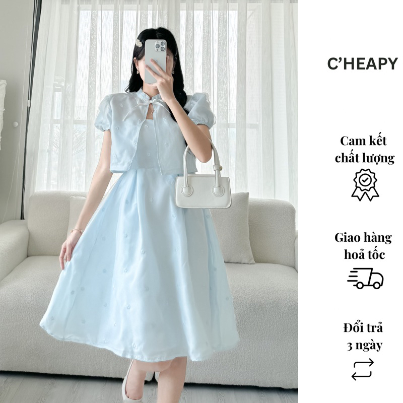 Mai Hoa CHESTY STORE ชุดเดรสผู้หญิงหรูหรา ชุดพร้อมเสื้อแจ็คเก็ตสําหรับ Tet ปีใหม่ วันเกิด ปาร์ตี้
