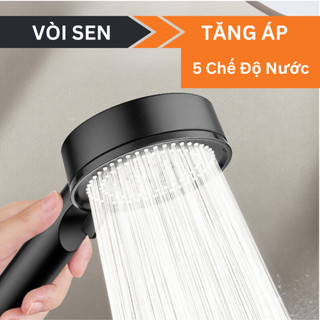 Vòi Sen Tăng Áp 5 Chế Độ, Tiết Kiệm Nước Màu Đen Sang Trọng, Tia Nước Nhỏ Áp Lực Cao