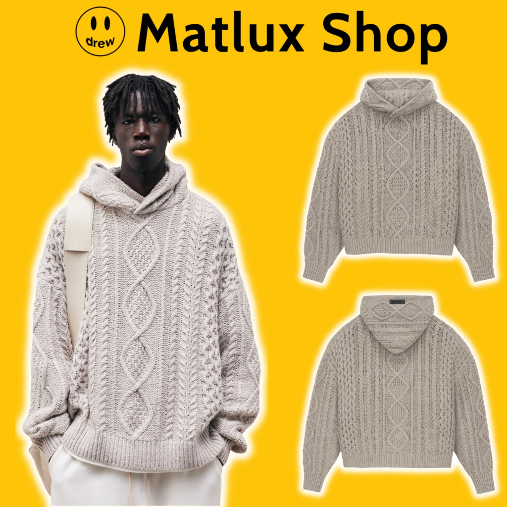 Fear Of God Essentials Cable Knit Core Heather Premium Hoodie, ESSENTIALS Loose Hooded Sweater