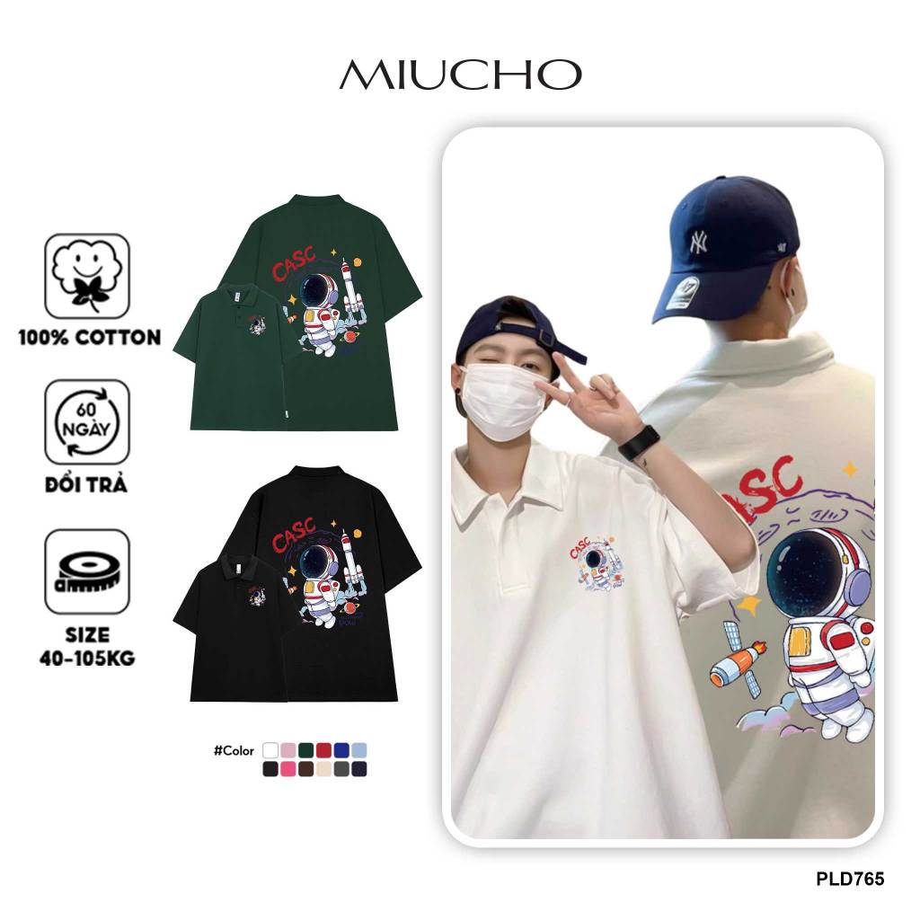 PLD765 Miucho Man เสื้อโปโลผู้ชาย-แบนคอเต่าผ้าฝ้ายแขนสั้นพิมพ์ลายงานศิลปะ