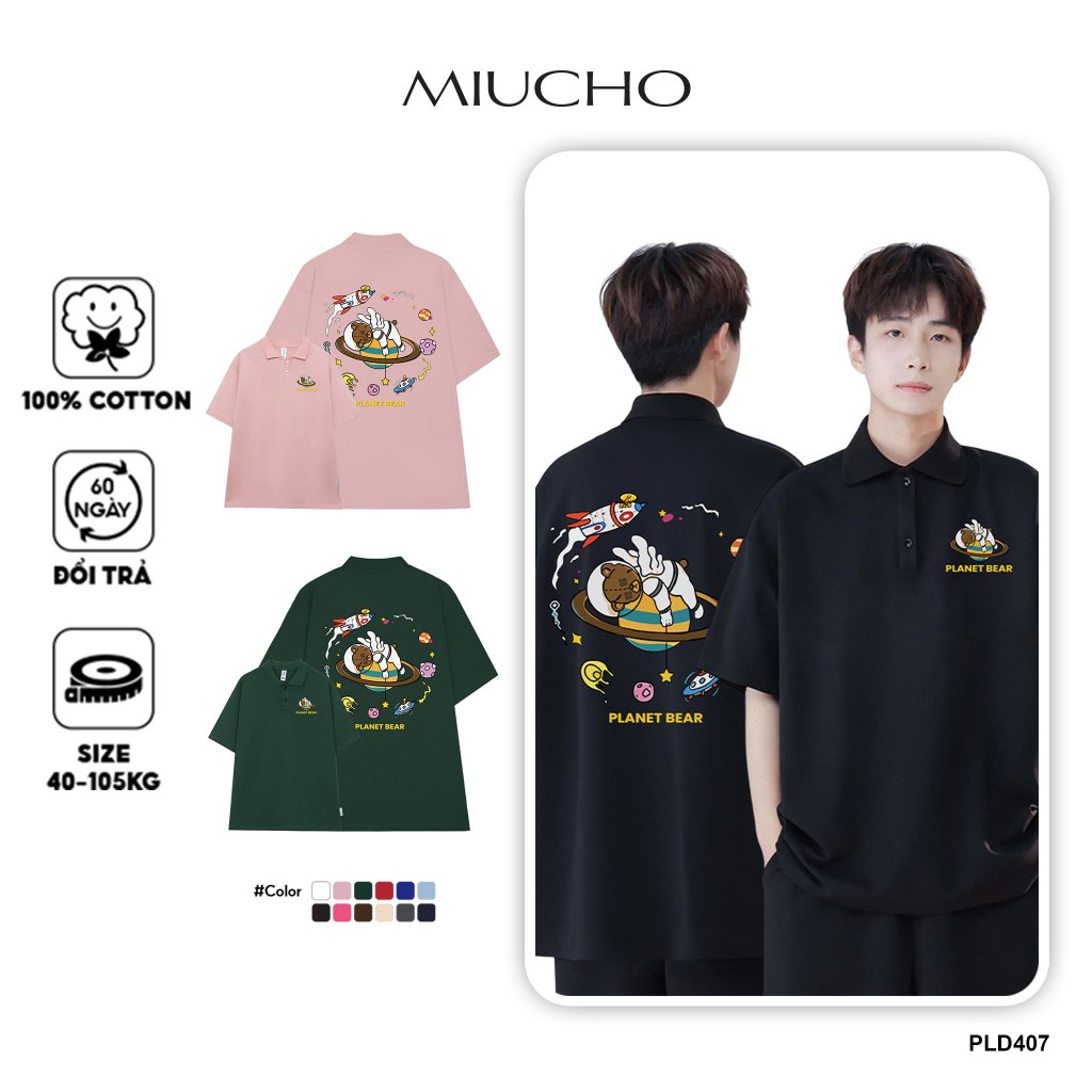 เสื้อโปโลผู้ชายอย่างเป็นทางการ PLD407 Miucho Man คอเต่าผ้าฝ้ายแขนสั้นพิมพ์ลายกราฟิก