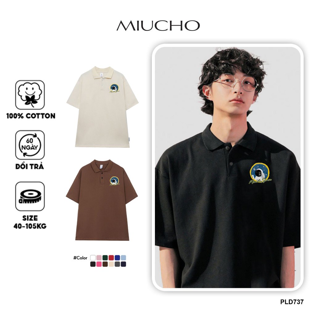 เสื้อโปโลผู้ชายทรงแบน PLD737 Miucho Man แขนสั้นผ้าฝ้ายคอเต่าพิมพ์ลายกราฟิก