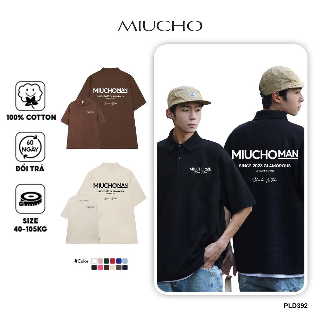 เสื้อโปโลทรงหลวมสําหรับผู้ชาย PLD392 Miucho Man เสื้อคอเต่าผ้าฝ้ายพร้อมสไตล์