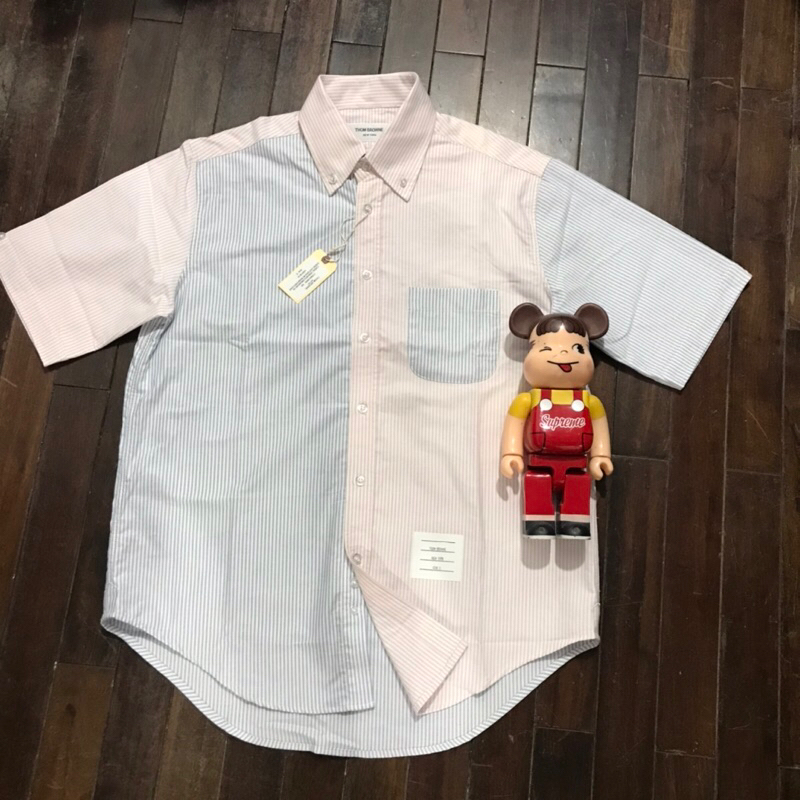 ทอมสีน้ําตาล อ็อกซ์ฟอร์ด เสื้อเชิ้ตแขนสั้นริ้วฟ้าริ้วชมพู