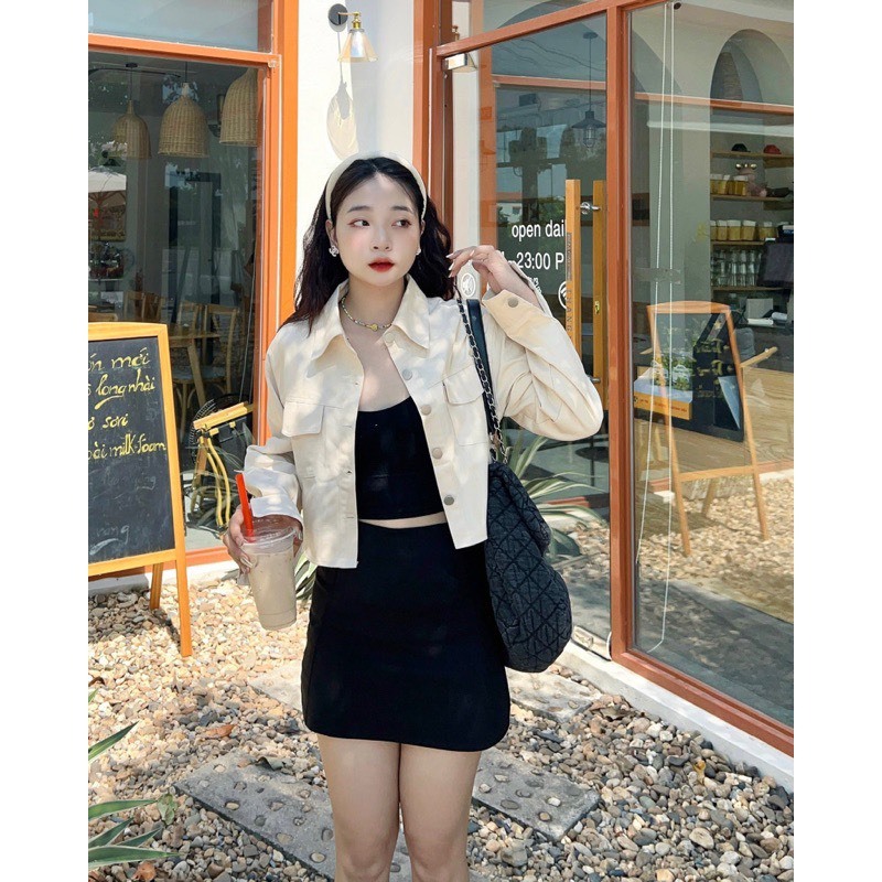 เสื้อ crt สีกากี สไตล์เกาหลี สุดน่ารัก เสื้อคอปกกระดุมสวยๆ