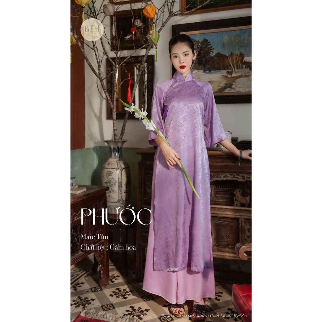 Puoc ao dai คอปกสูง ดีไซน์ทันสมัย หรูหรา แขนครึ่ง (มีกางเกง) - ADP03 by ByAAn Studio