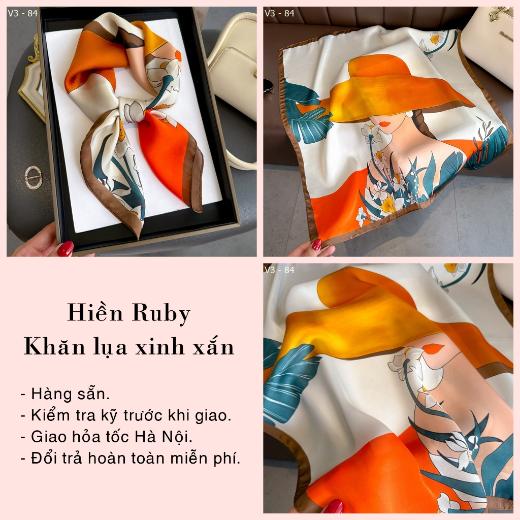 SOFT 70x70 SQUARE SILK SCARF สําหรับคอ, ที่คาดผม, ผมเปีย... รหัส โวลต์3 - 84 -