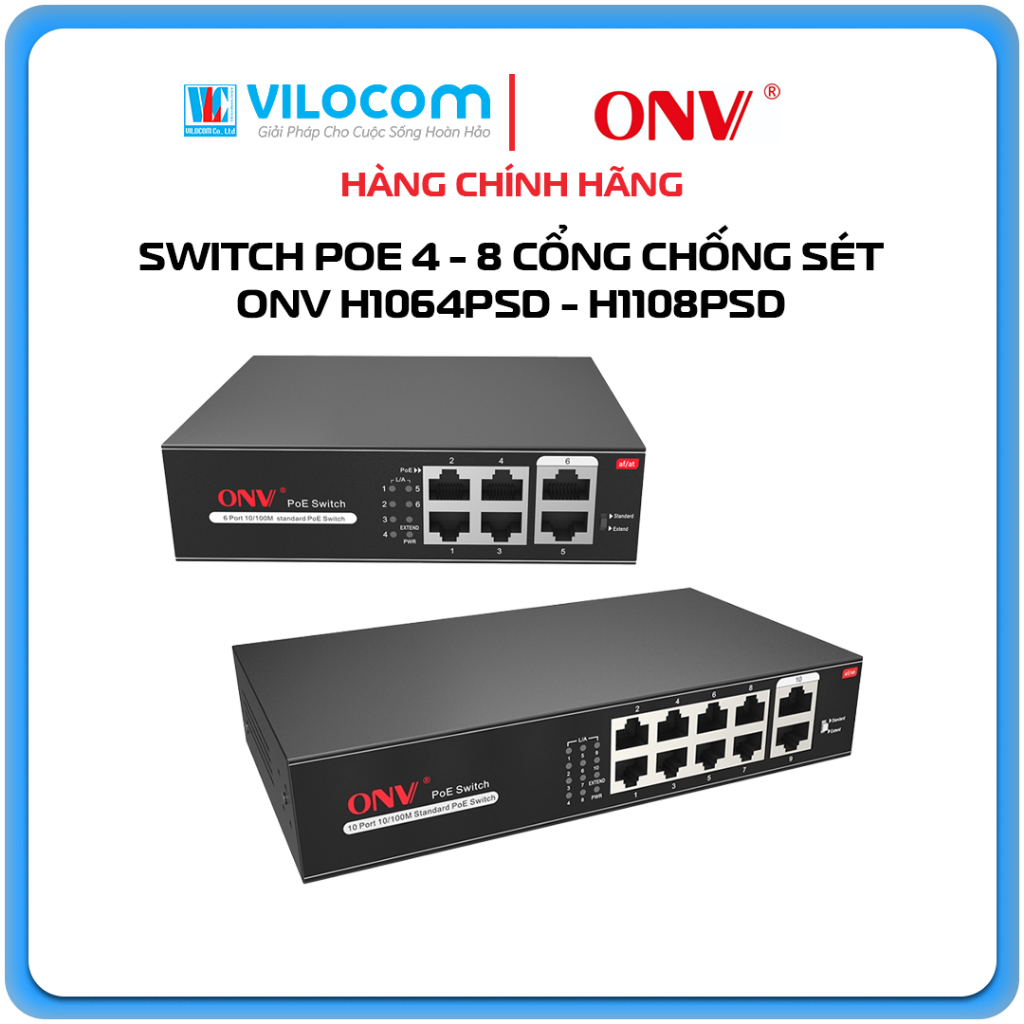 PoE Switch 4+2 & 8+2 พอร์ต ONV H1064PSD H1108PSD 10/100Base-TX ระยะเกียร์ 250m - สินค้าของแท้