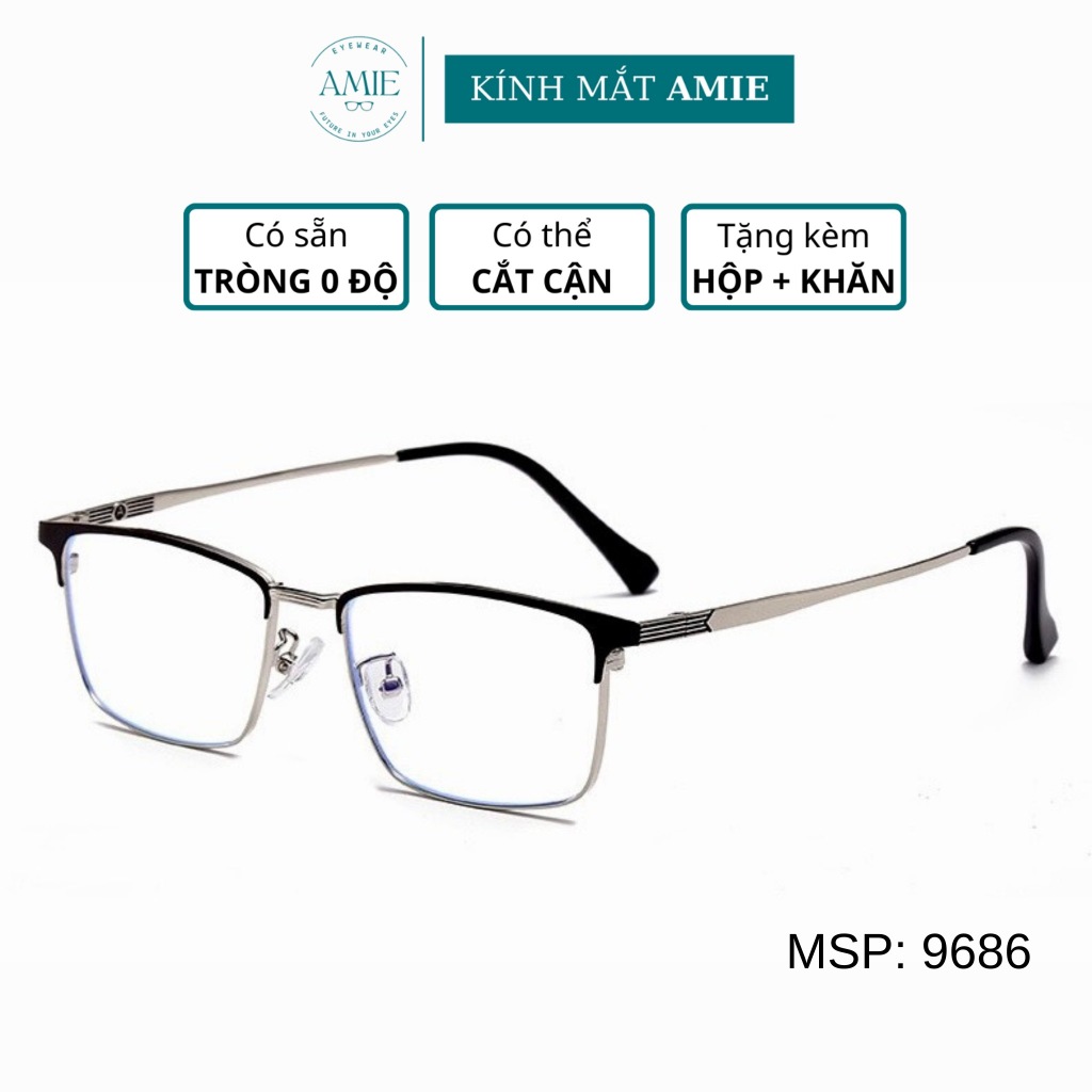 เพื่อน แว่นตา กรอบแว่นตาโลหะสําหรับผู้ชายที่มีตาเหลี่ยมดีไซน์เพรียวบางและเรียบง่าย 9686