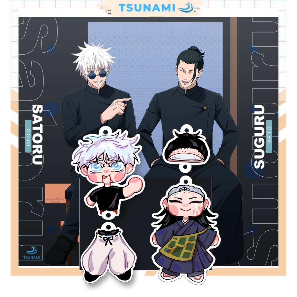 พวงกุญแจครึ่งตัด Gojo Satoru, Geto Suguru ตัดครึ่ง - วัสดุ Mica คุณภาพสูง - พวงกุญแจอะนิเมะ Mica