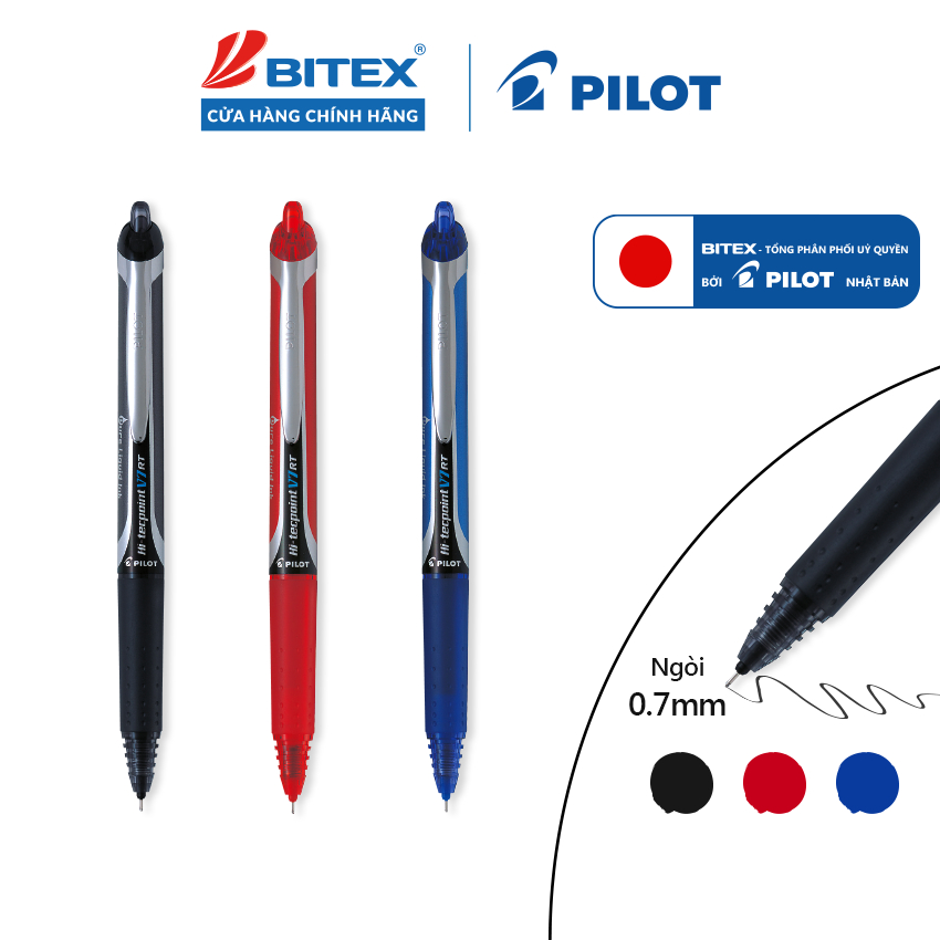 PILOT Hi-Techpoint V5 RT V7 RT Liquid Ink Pen (Push Type) - 0.5mm/ 0.7mm Nib Smooth Writing, Even In