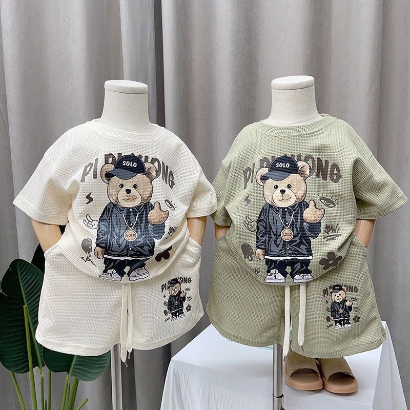 (No Pockets) COOL BEAR ชุดเสื้อผ้าแขนสั้นวัสดุรังผึ้งสําหรับเด็กทารก 8-20kg