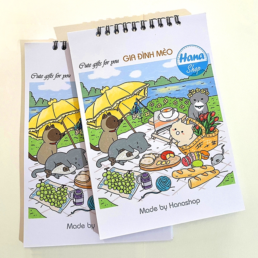 หน้าระบายสี Cat Family หนังสือ 30 ภาพ ขนาด A5 กระดาษหนาสวย 200gsm