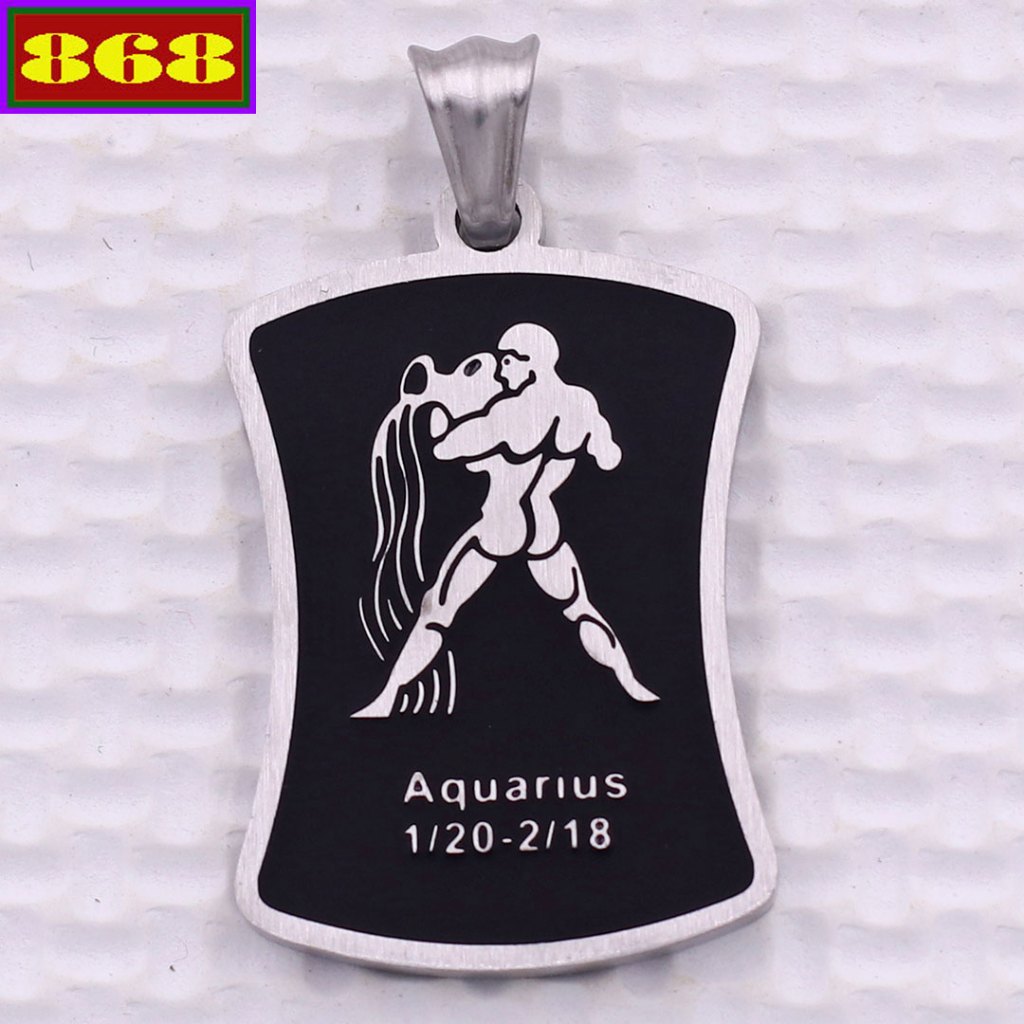 จี้ Aquarius - Aquarius สแตนเลสสีขาวพร้อมตะขอสแตนเลส ป้าย Zodiac