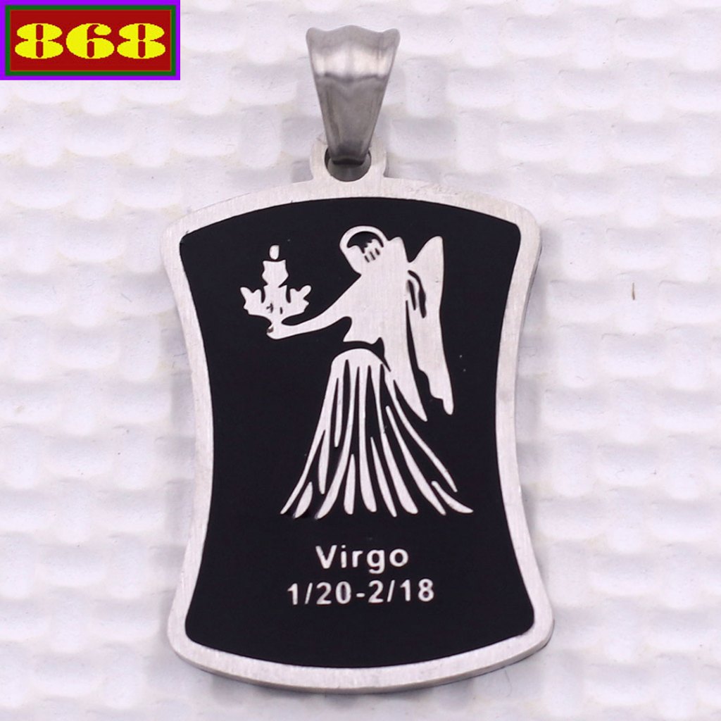จี้ Virgo - สีขาวสแตนเลส Virgo พร้อมตะขอสแตนเลส ป้าย Zodiac