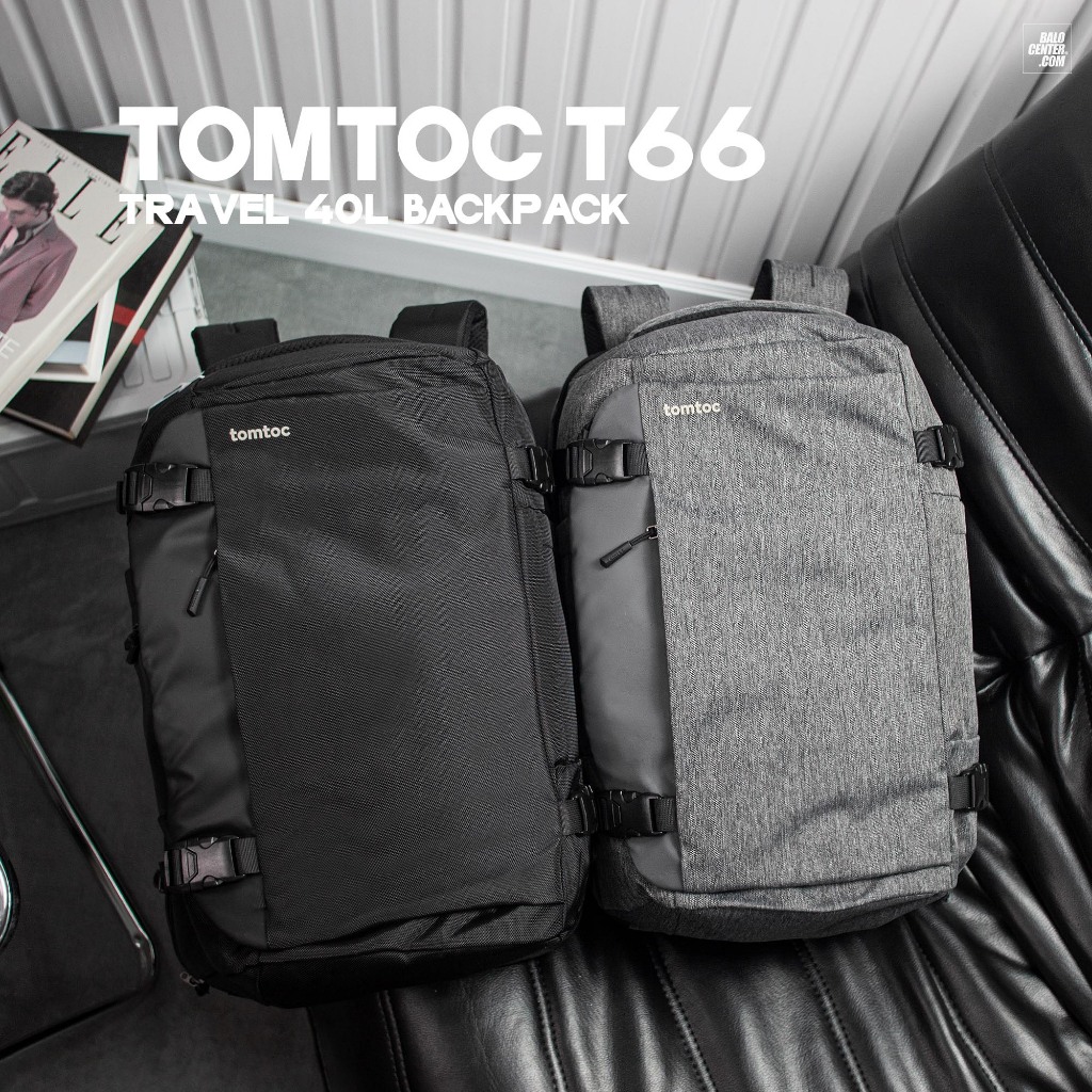กระเป๋าเป้สะพายหลังผู้ชายแฟชั่นกระเป๋าเป้สะพายหลังเดินทางขนาดใหญ่ 40 ลิตรหลายช่องสุด Tomtoc Travel T