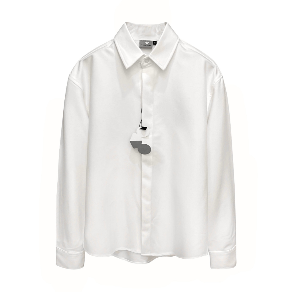 White BUTTON HIDDEN KKL - เสื้อเชิ้ตผู้ชายพื้นฐาน WHITE MOUSE