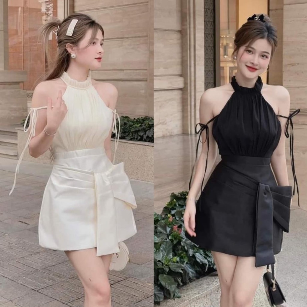 ชุดเดรสปาร์ตี้น่ารักคอปกโบว์ดีไซน์ใน 2 สี: สีดําและสีขาวครีมสําหรับชุดเดรสปาร์ตี้ เซนต์015