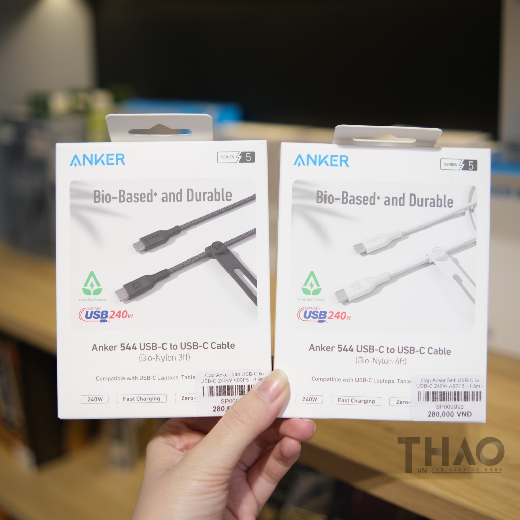 An.ker 544 สาย Type-C to Type-C ความจุสูงสุด 240W ยาว 1.8 ม. USB4 หุ้มด้วยผ้า A80F6
