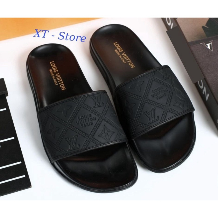 รองเท้าแตะ LV พิมพ์ลาย Imported คุณภาพสูง ผลิตพิเศษ - รองเท้าแตะสายไขว้แฟชั่นบุรุษ LV มีระดับพร้อมมาตรฐาน Auth