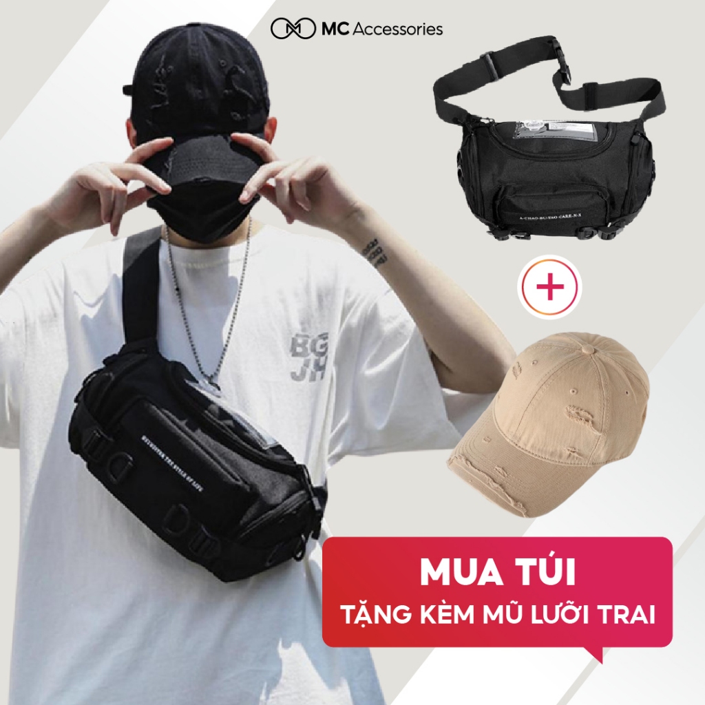 กระเป๋าสะพายข้าง Combo สําหรับผู้ชายและผู้หญิงคู่ JTC01 มาพร้อม MC Studio Cap บุคลิกภาพสไตล์ Treet