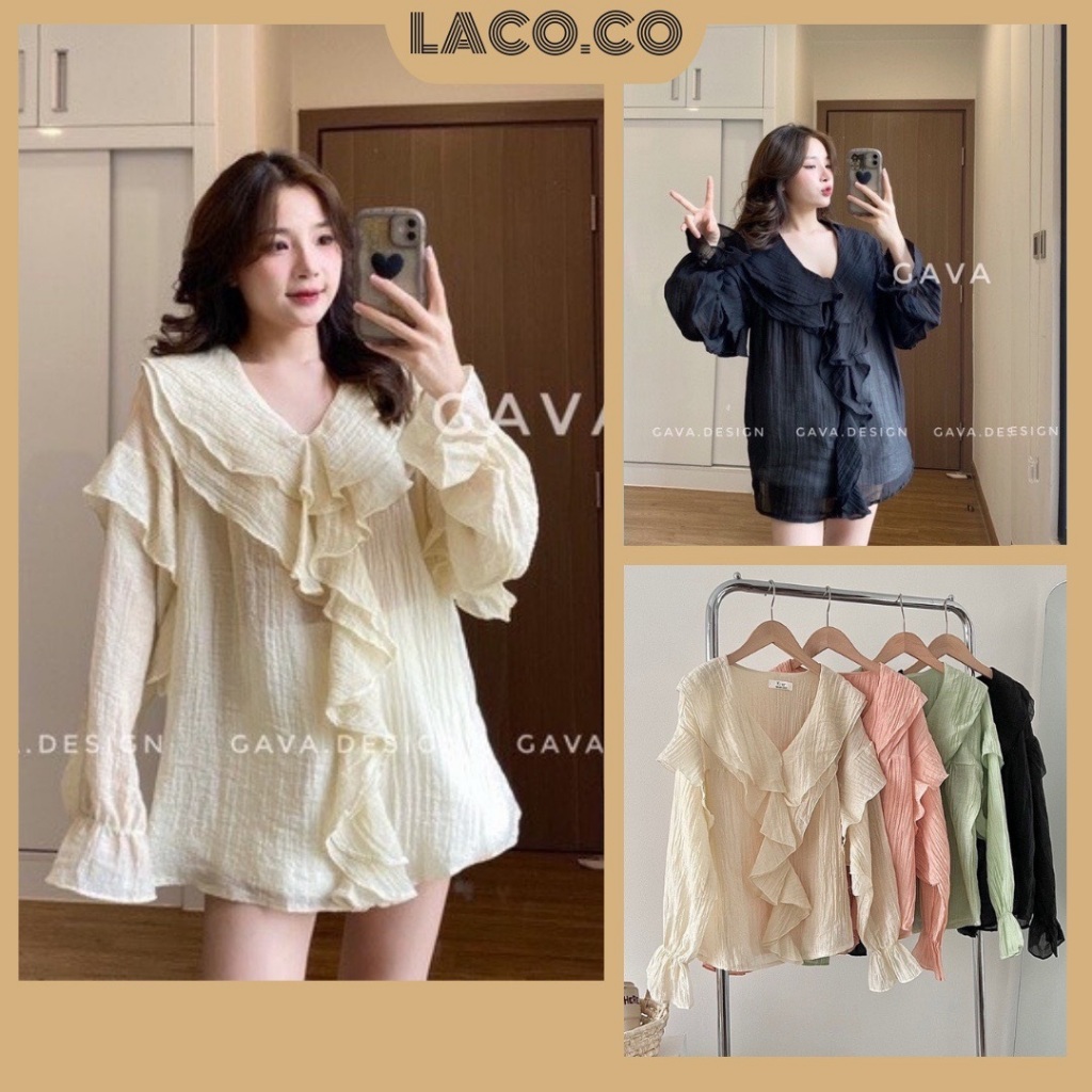 เสื้อชีฟองผ้าไหมคอปกนัวเนียเสื้อผู้หญิงแขนยาวMSP LACO73