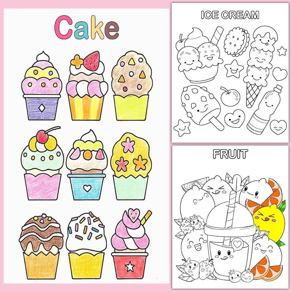 Coloring PAGES FOR KIDS - แผ่นระบายสีธีมอาหารน่ารัก 50 แผ่น TM12