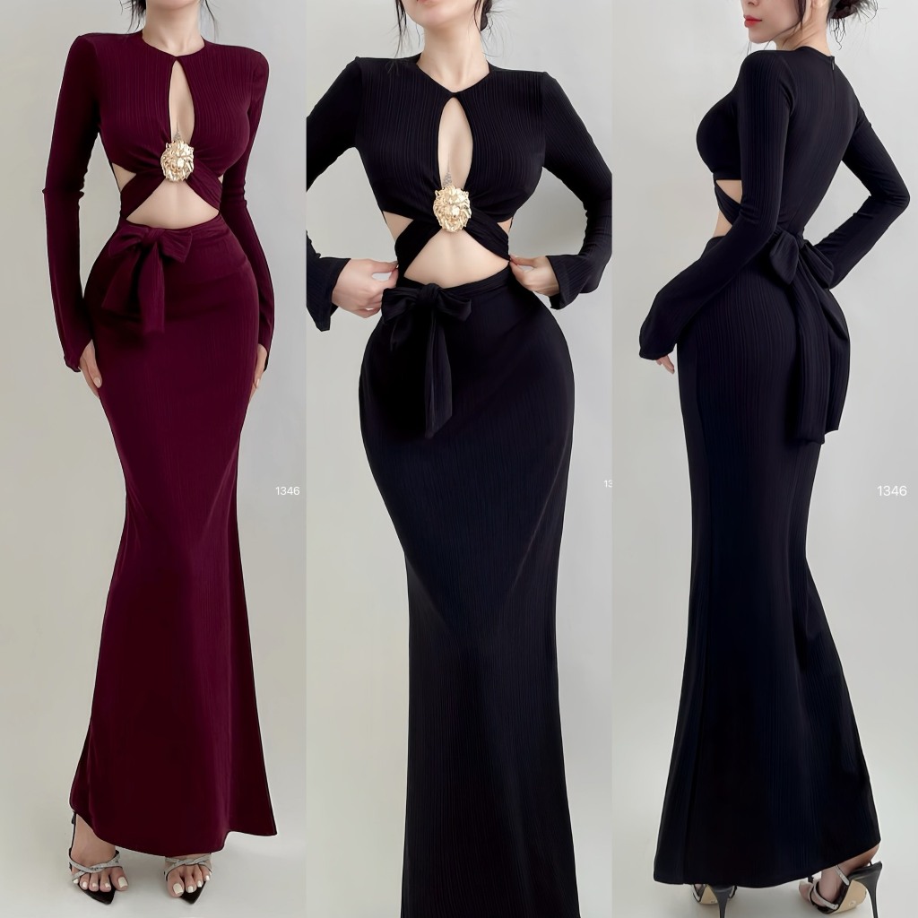 [MAISEY 1346] SEXY BODY CUT OUT PARTY DRESS WITH LION CHARM