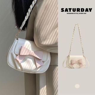 Túi xách nữ phối nơ hồng đeo chéo, kẹp nách thanh lịch