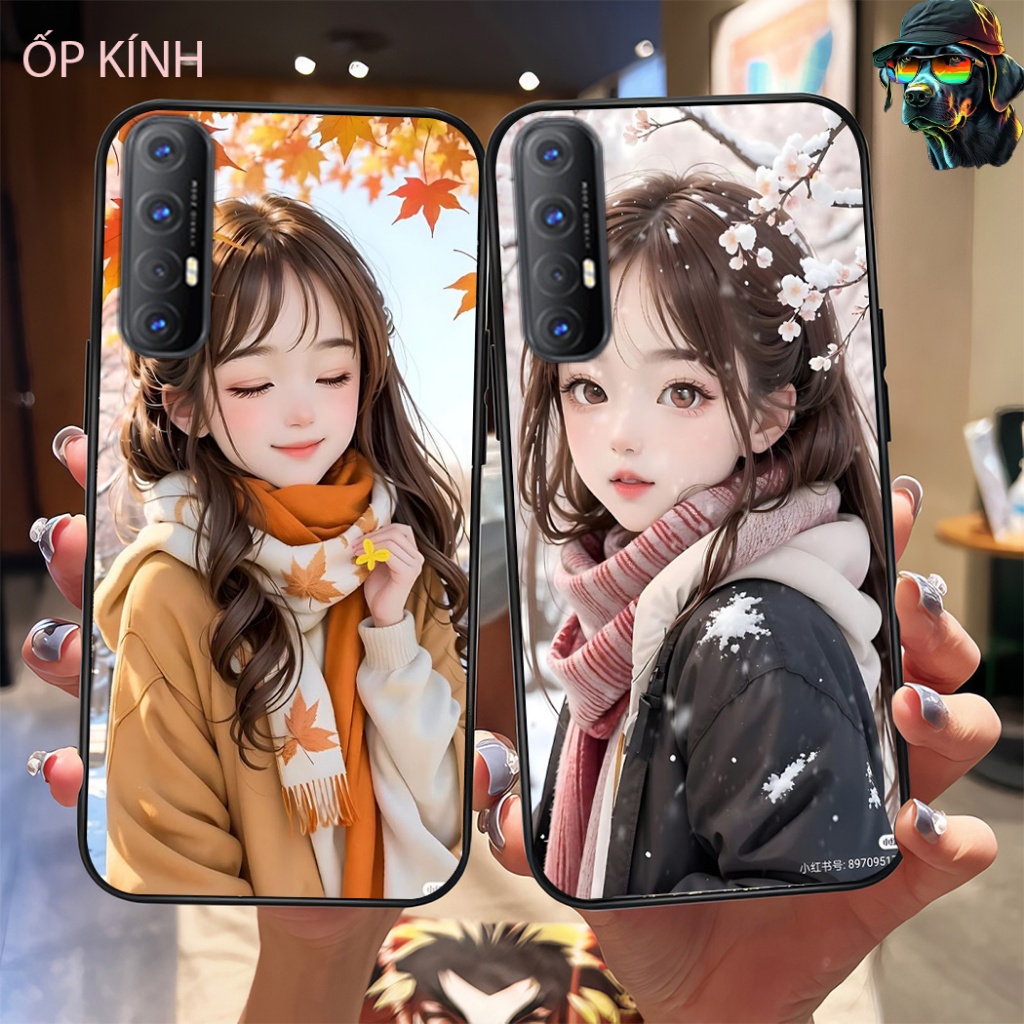 เคสโทรศัพท์กระจกสําหรับ oppo reno 3 / a91 / oppo reno 3 pro พร้อมพิมพ์ลายสาวสวยน่ารัก