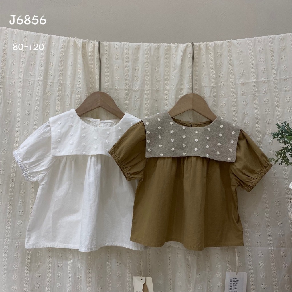 เจ6856 เสื้อคอปกผ้าชีฟองลายดอกไม้เด็กผู้หญิง