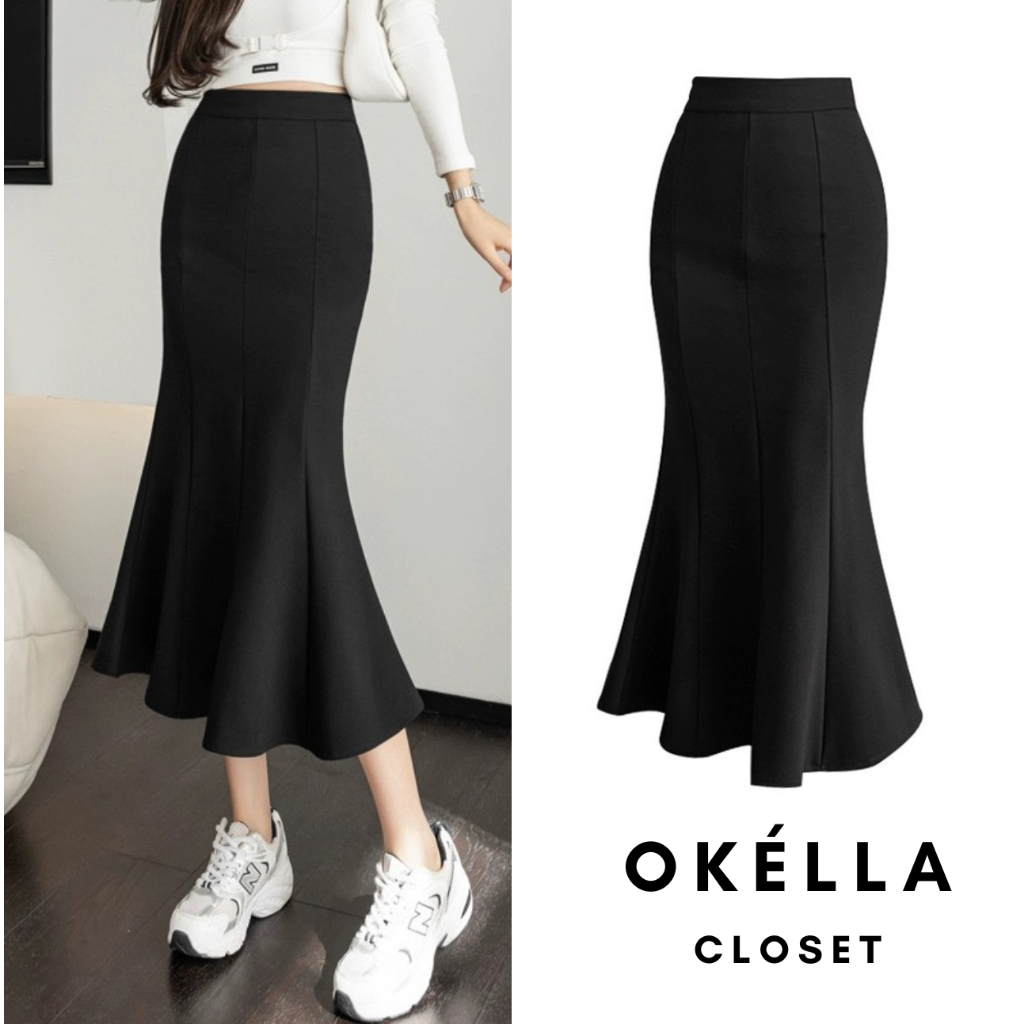 กระโปรงหางปลาบานหลายชิ้นกระโปรงมิดิบานยาวใต้Okélla