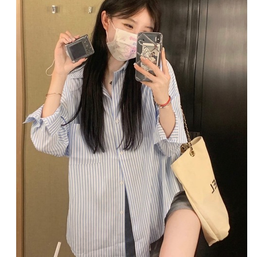 Ulzzang เสื้อเชิ้ตลายสก๊อตแขนยาว 1 กระเป๋า (REAL PHOTO)