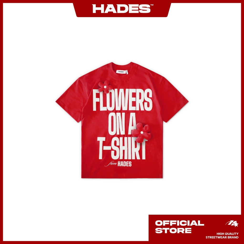 Unisex HADES FLEURS RED TEE ผ้าฝ้าย 100% - แบรนด์ HADES ของแท้