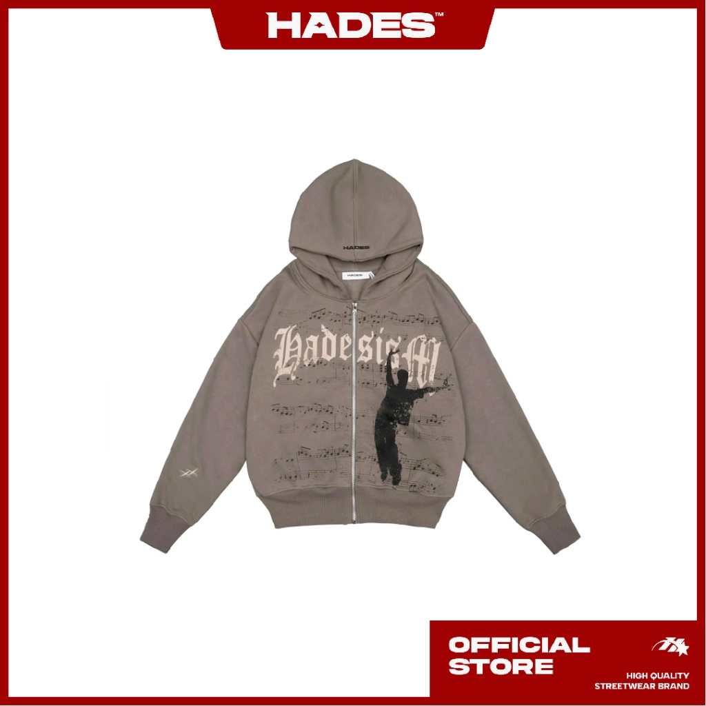 UNISEX ZIP HOODIE MUZIC PATCHES BOXY HOODIE ZIP - แบรนด์ HADES ของแท้