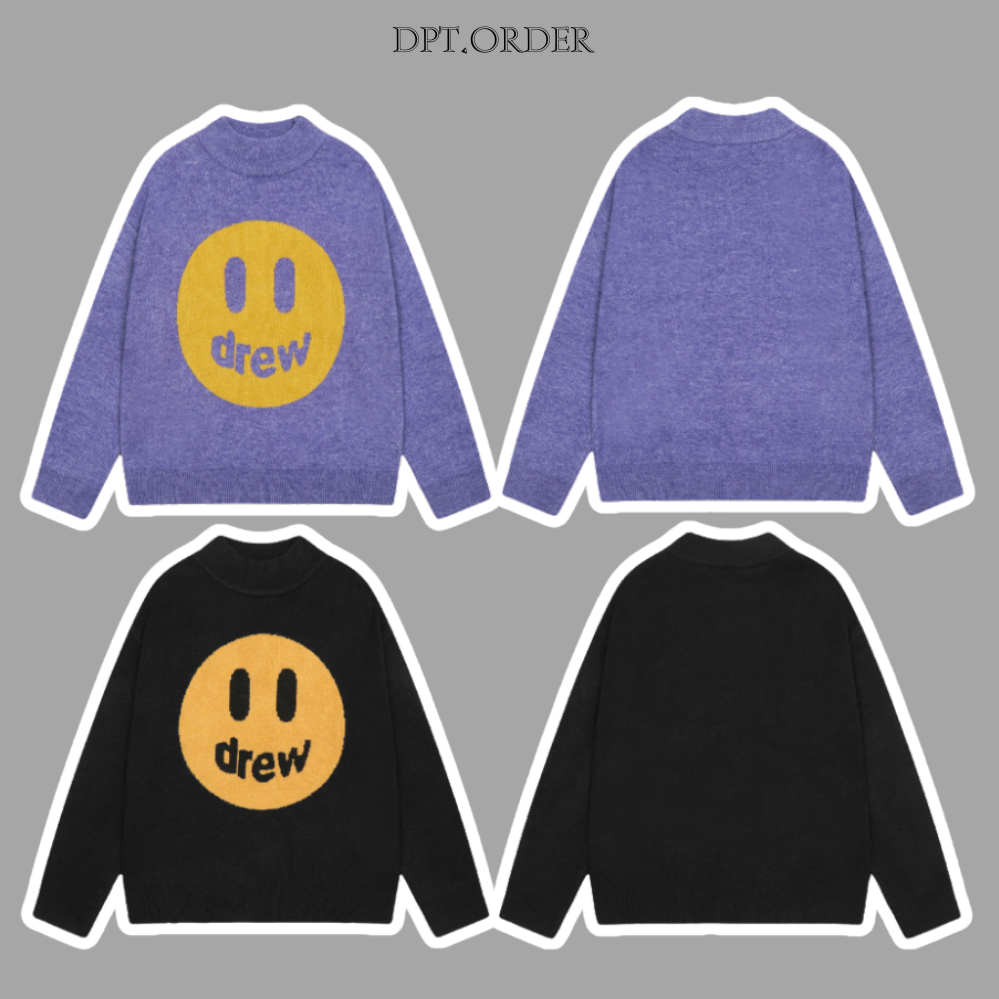 (คุณภาพดีที่สุด) Drw Hou.se Smile เสื้อสเวตเตอร์ถักนิตติ้งหนาคอปกสูง