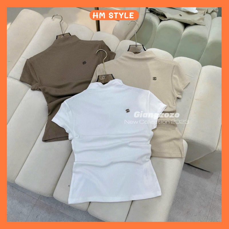 เสื้อยืดคอปกสูงแขนสั้นผู้หญิงเสื้อยืดผู้หญิงพร้อมป้ายโบว์สไตล์เกาหลีฟรี ฮ่า740