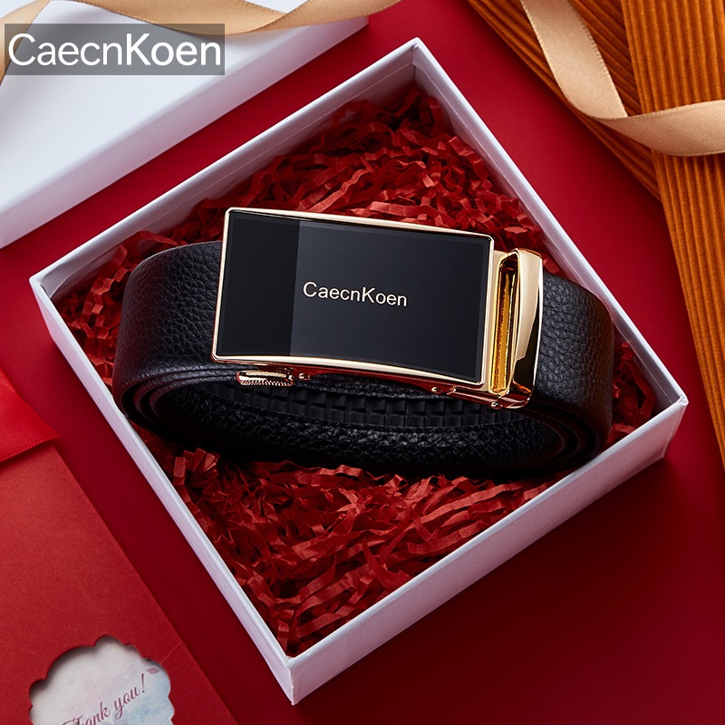 Caecn Koen Mens Belt Premium 2 ชั้น Cowhide กล่องกระดาษคุณภาพสูงแบบเต็ม