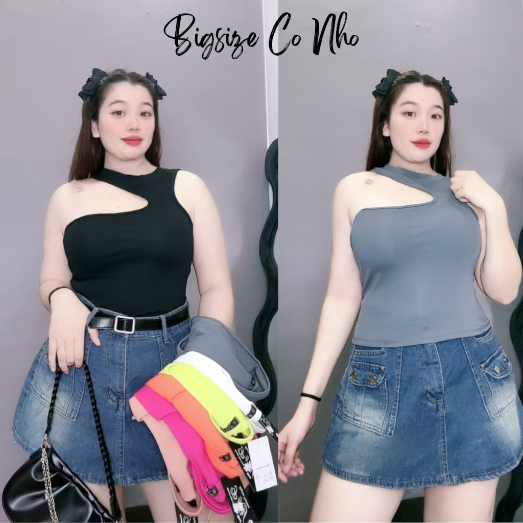 เสื้อยืดผู้หญิงไซส์ใหญ่ Hottrend แฟชั่น stylized เสื้อแขนกุดเปิดไหล่ไดนามิกทําจากยางยืด borip - A64